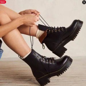 Dr. Martens Leona Platform Ankle Boots 38 7 7.5 Black Vintage Smooth